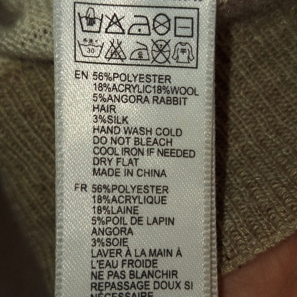 Forever21 Sweater Wool Blend SzM Long Sleeve Contrast Stripe Taupe/Creme V Neck - Picture 5 of 7